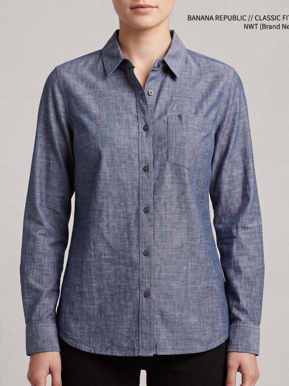 Banana Republic Chambray Shirt Womens Petite Small NWT Blue Button Down Classic